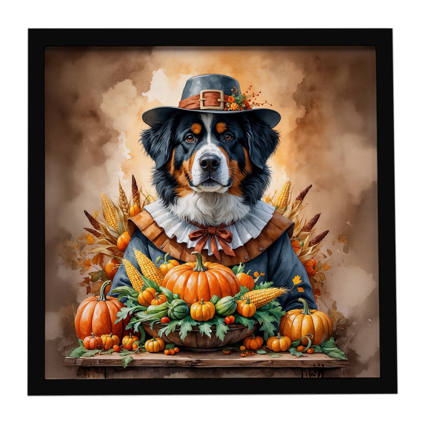 Buy this Bernese Mountain Dog Thanksgiving Framed Metal Print