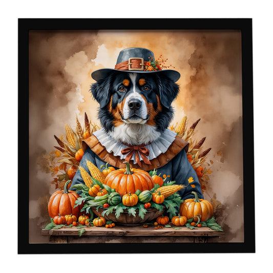 Buy this Bernese Mountain Dog Thanksgiving Framed Metal Print