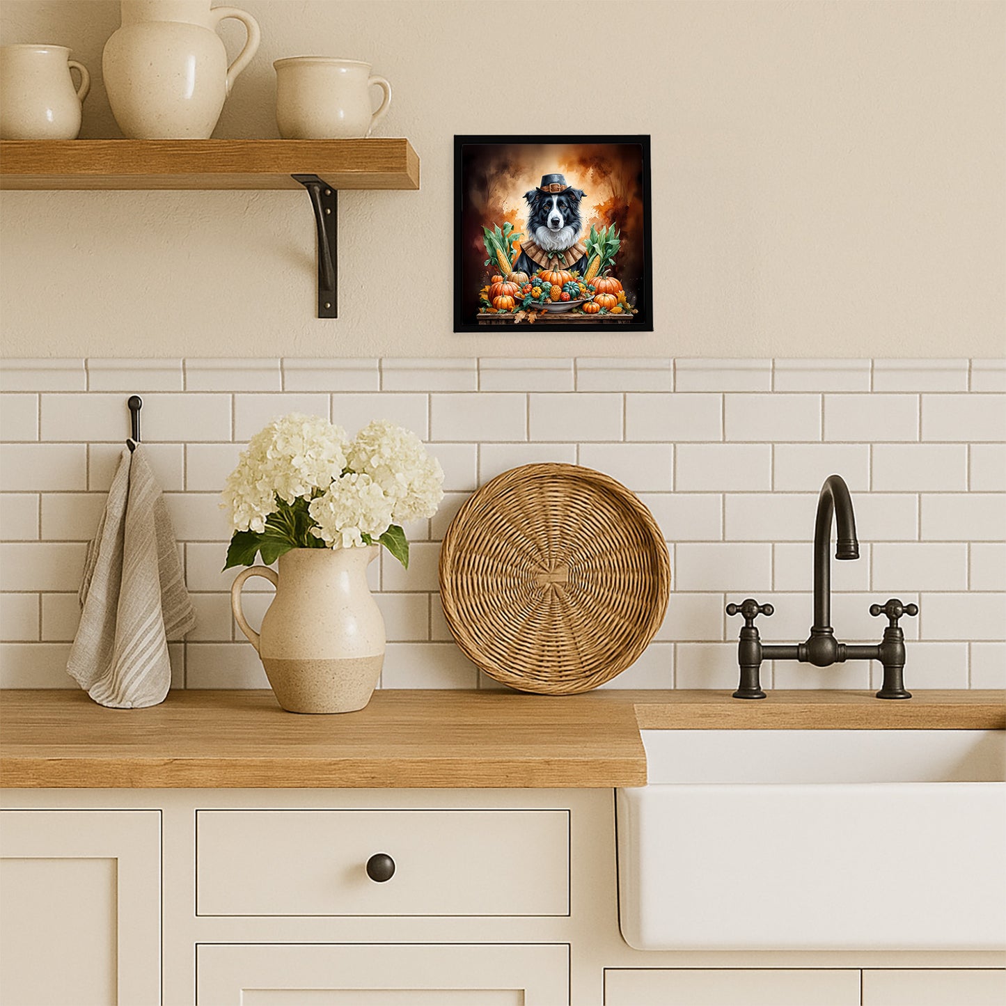 Border Collie Thanksgiving Framed Metal Print