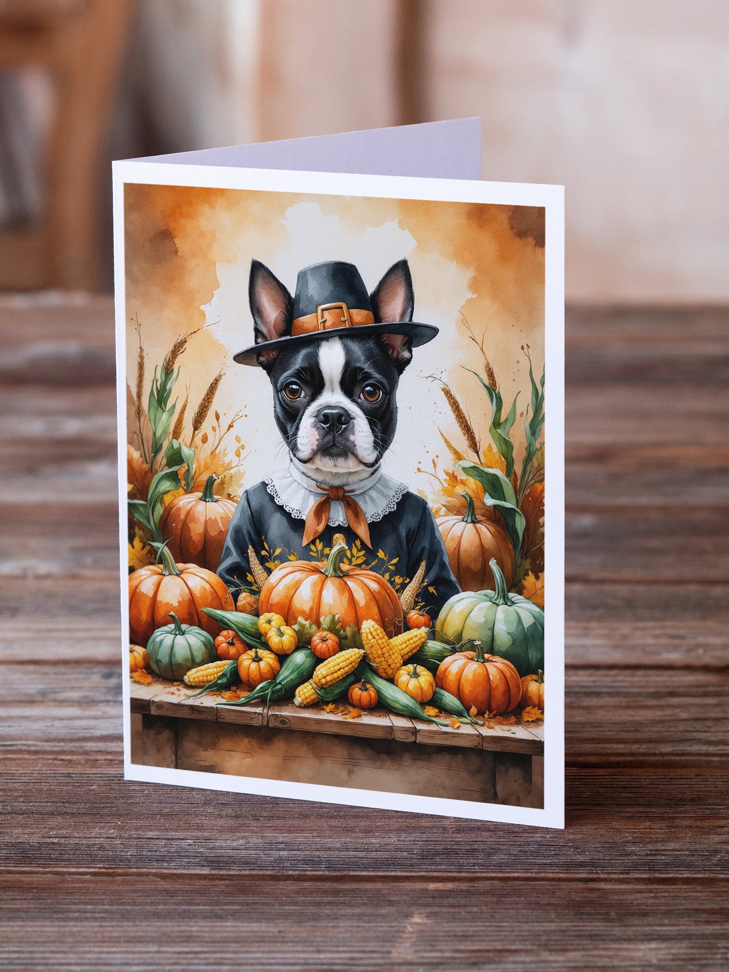 Boston Terrier Thanksgiving Greeting Cards Pack of 8