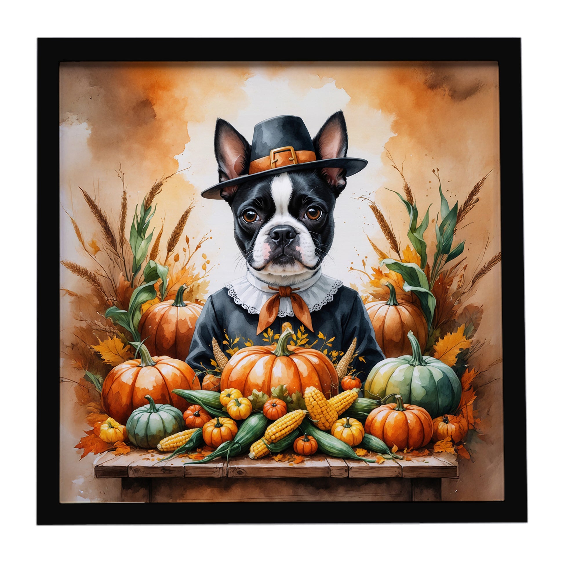 Buy this Boston Terrier Thanksgiving Framed Metal Print