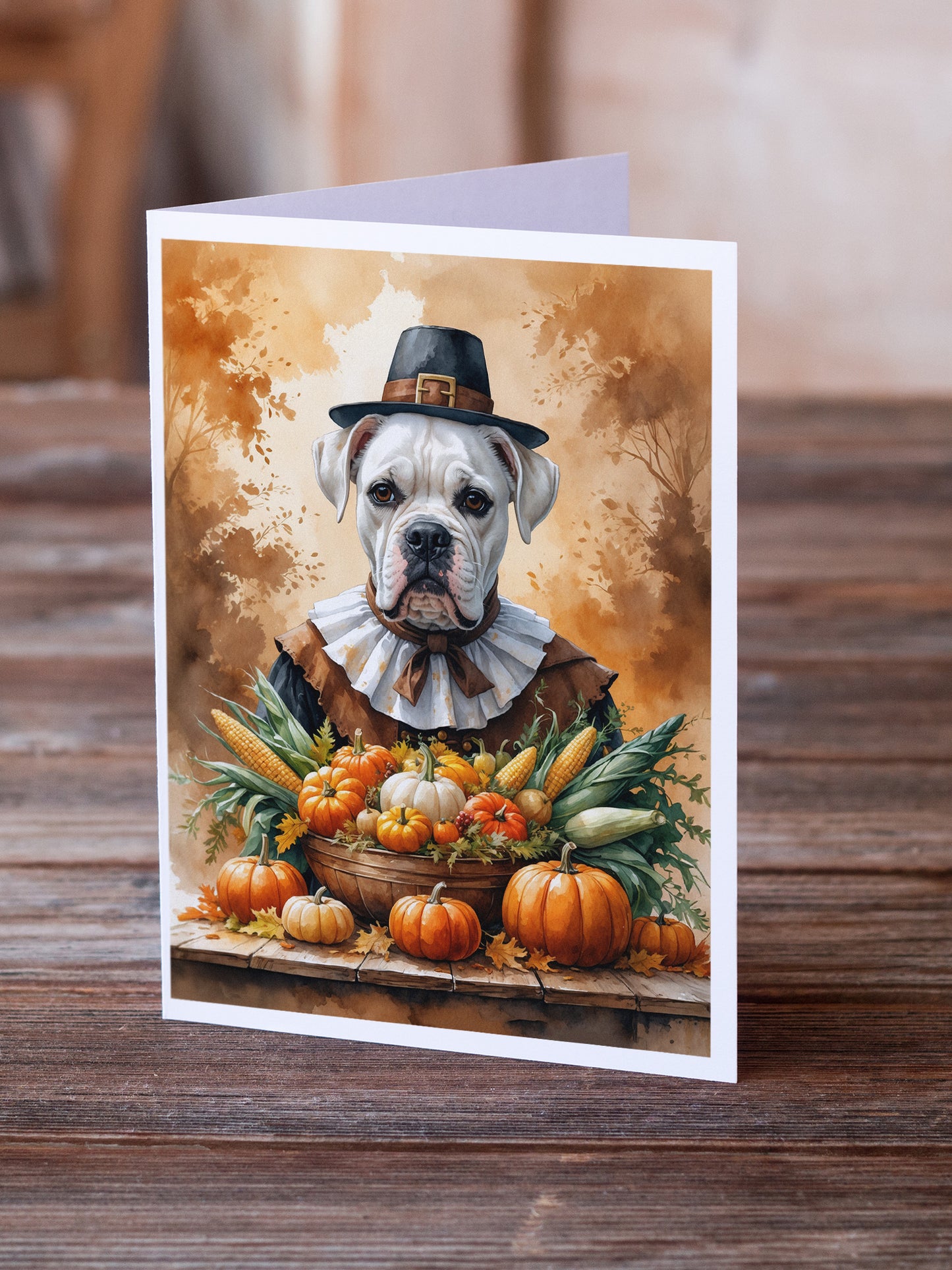 White Boxer Thanksgiving Greeting Cards Pack of 8