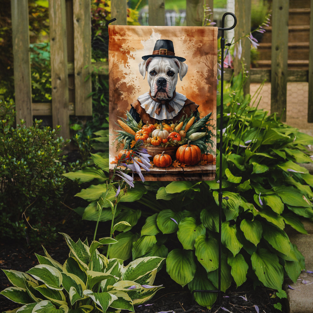 White Boxer Thanksgiving Garden Flag