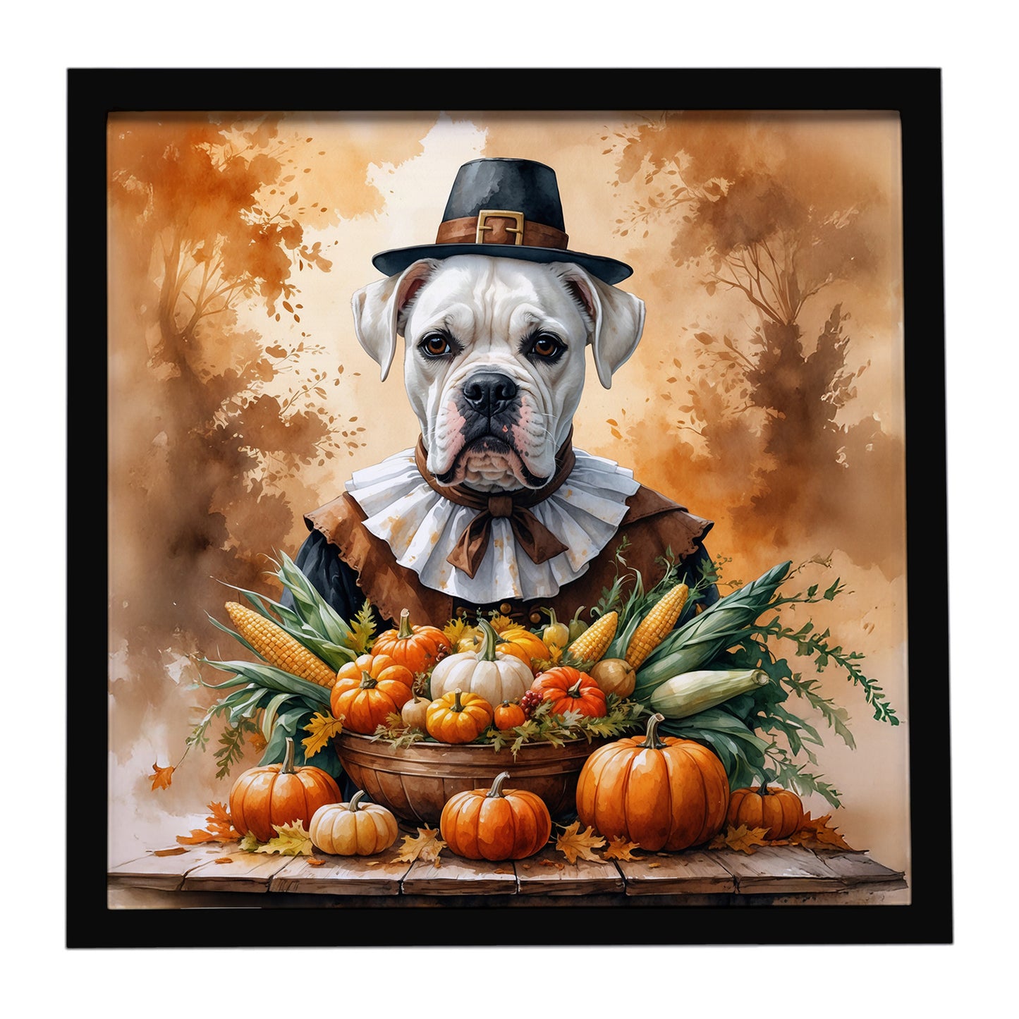 Buy this White Boxer Thanksgiving Framed Metal Print
