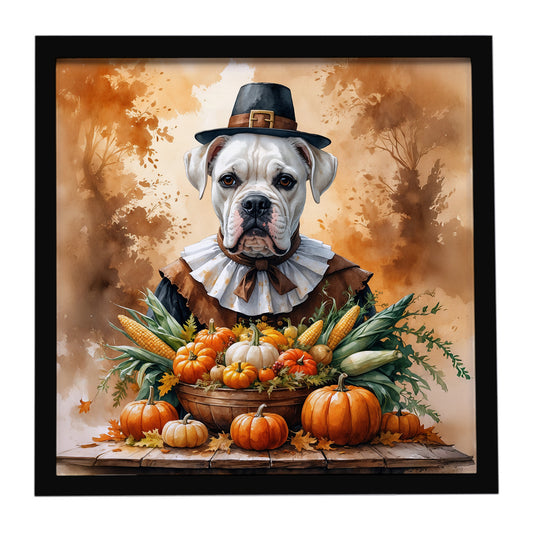 Buy this White Boxer Thanksgiving Framed Metal Print