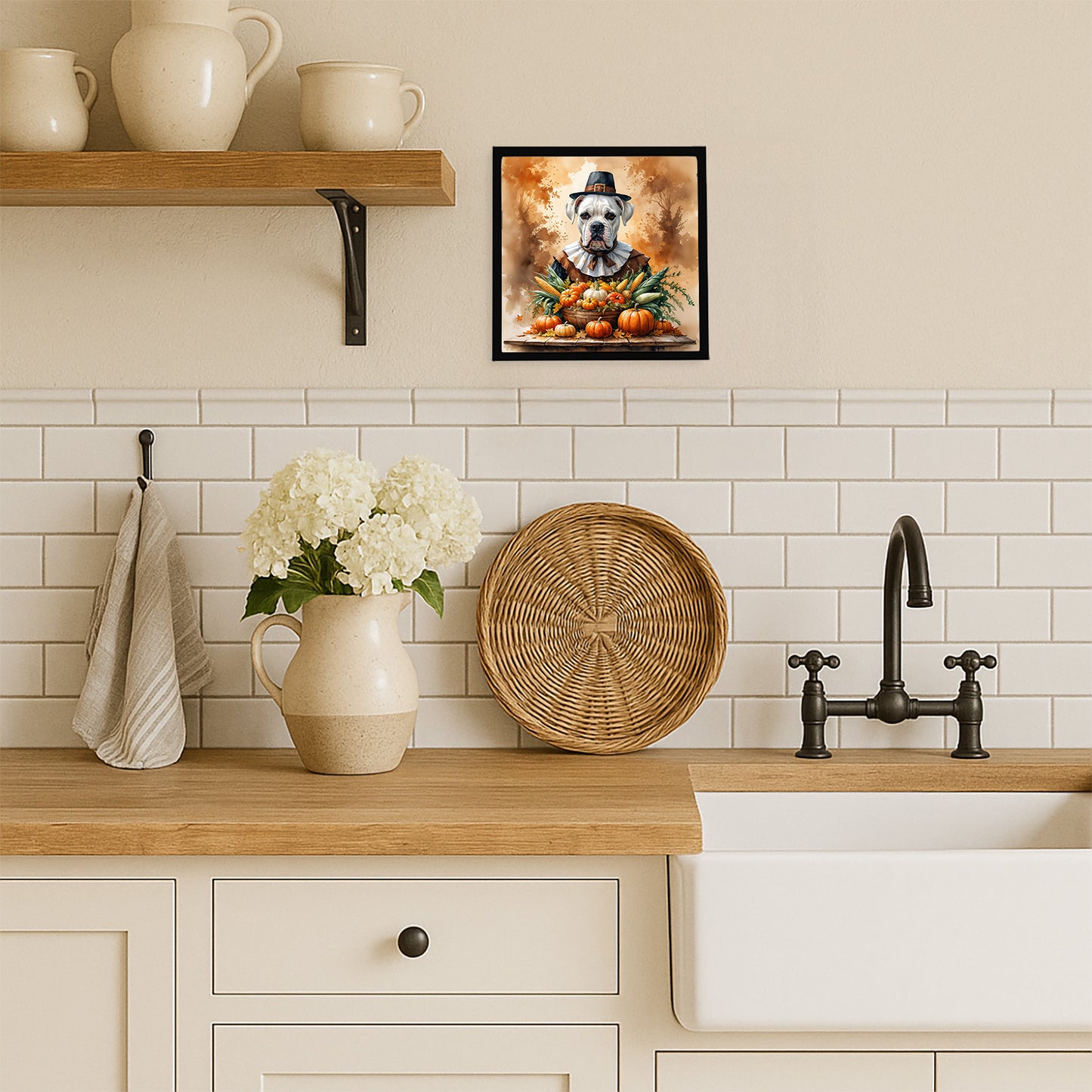 White Boxer Thanksgiving Framed Metal Print