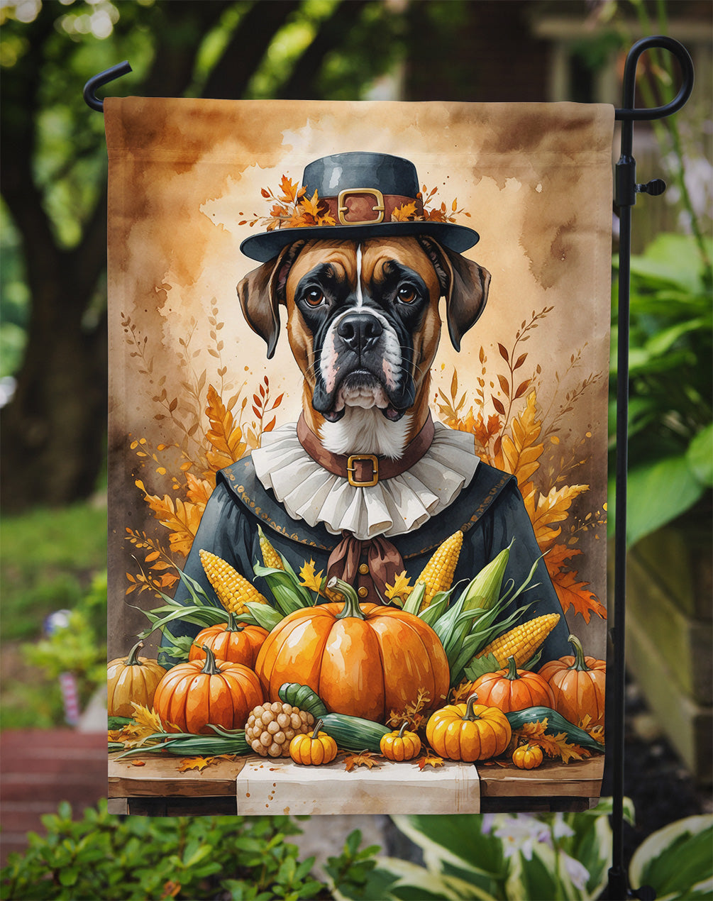 Boxer Thanksgiving Garden Flag