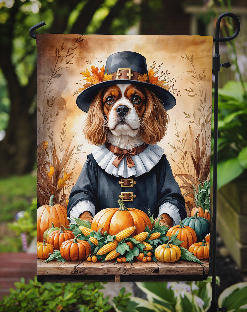 Cavalier Spaniel Thanksgiving Garden Flag