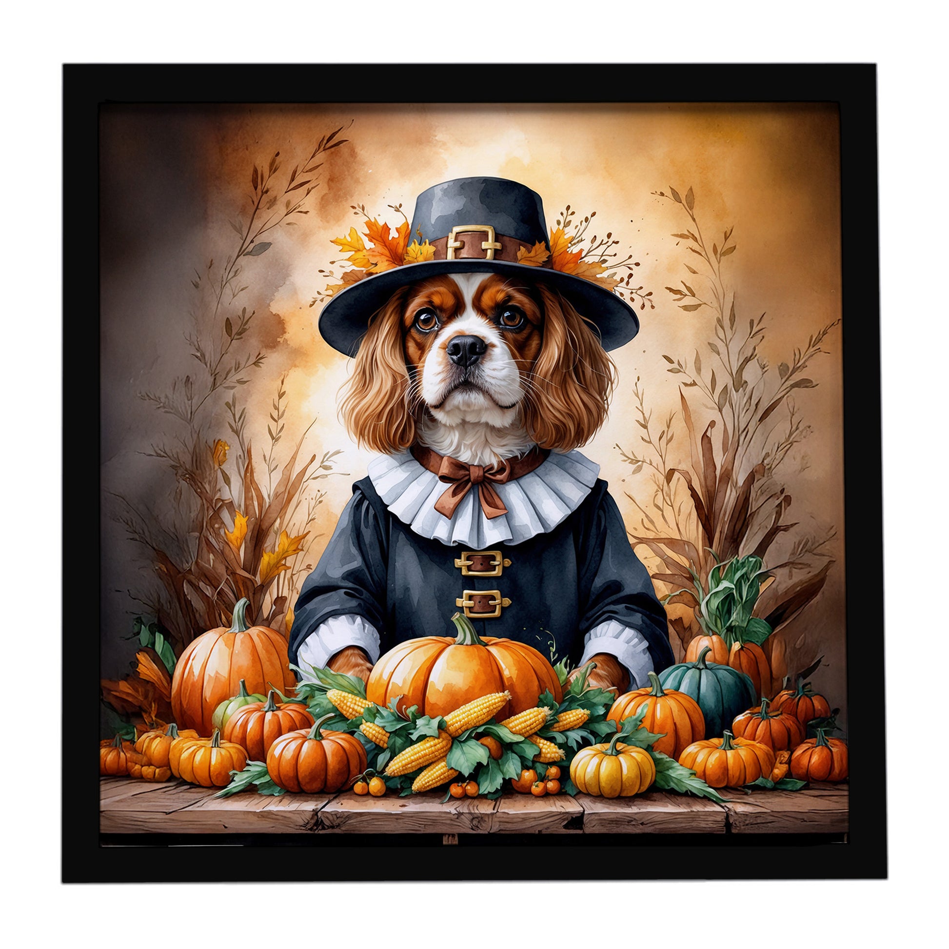 Buy this Cavalier Spaniel Thanksgiving Framed Metal Print