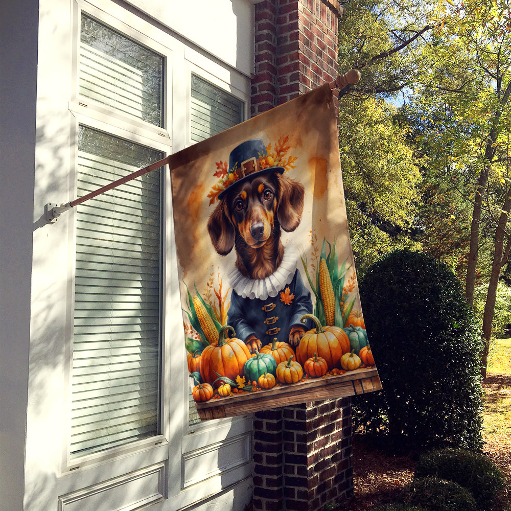 Chocolate Dachshund Thanksgiving House Flag