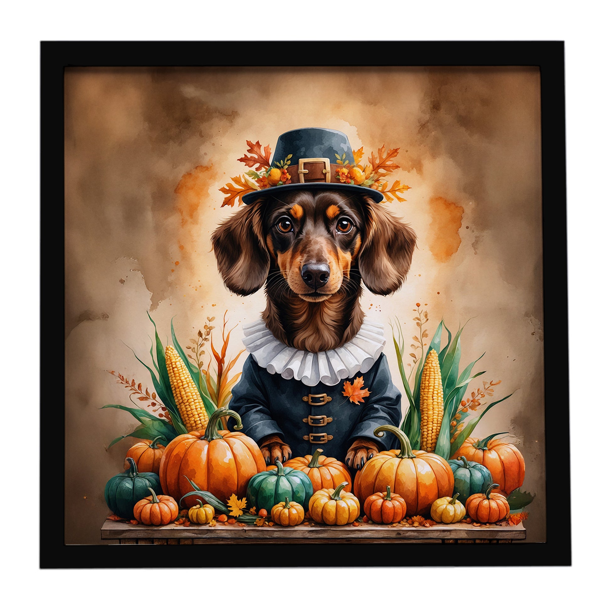 Buy this Chocolate Dachshund Thanksgiving Framed Metal Print