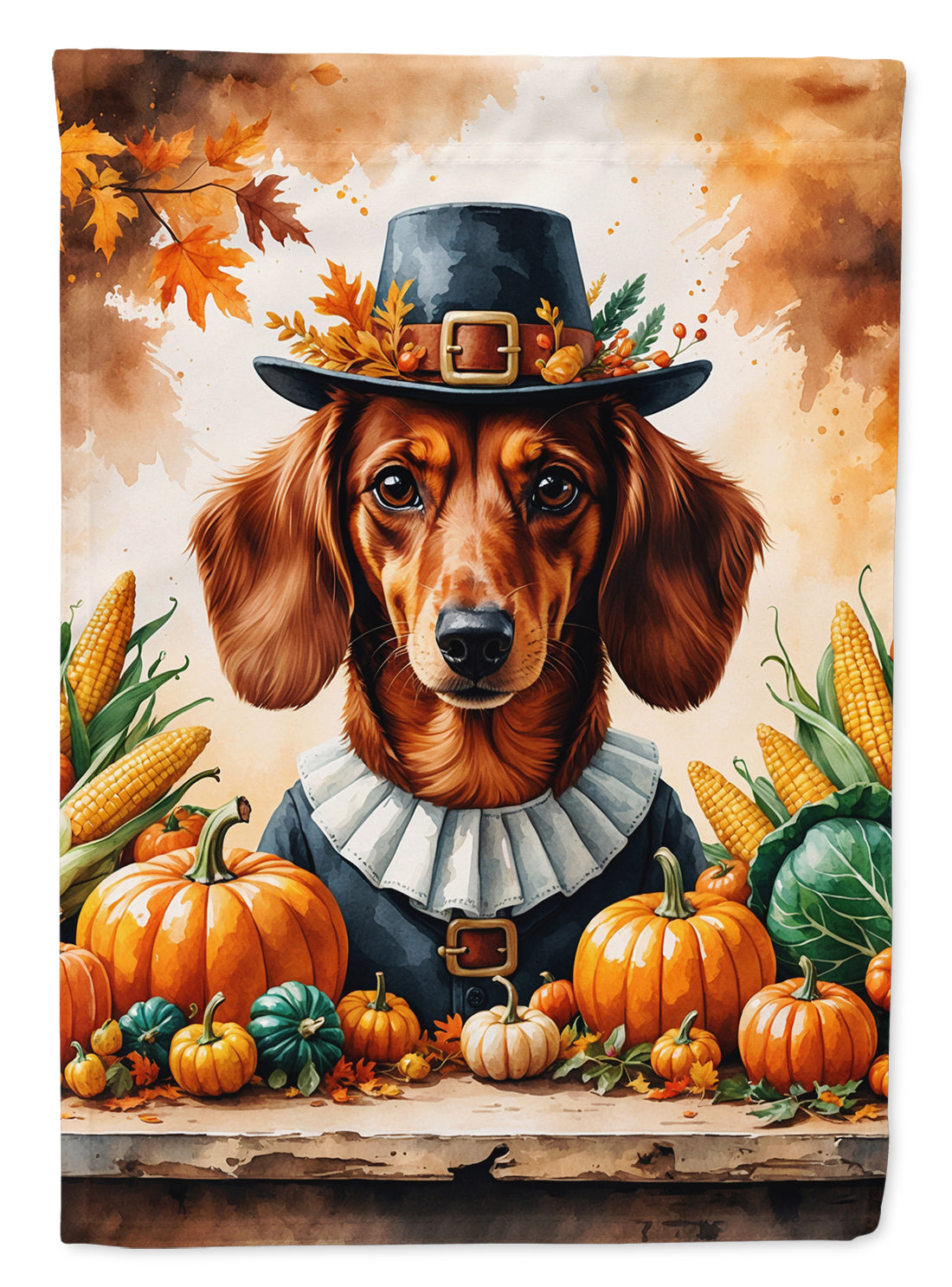 Buy this Red Brown Dachshund Thanksgiving House Flag