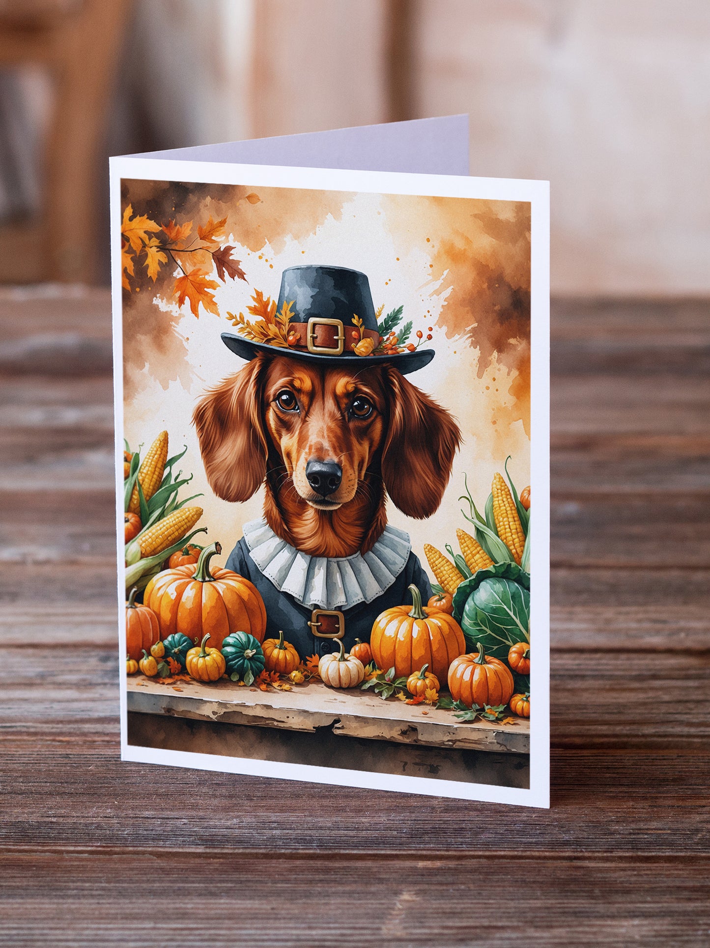 Red Brown Dachshund Thanksgiving Greeting Cards Pack of 8