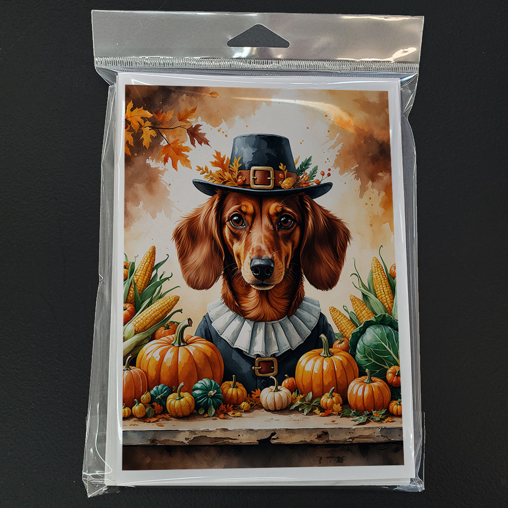 Red Brown Dachshund Thanksgiving Greeting Cards Pack of 8