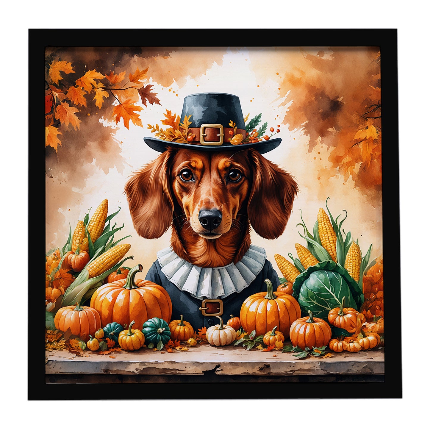 Buy this Red Brown Dachshund Thanksgiving Framed Metal Print