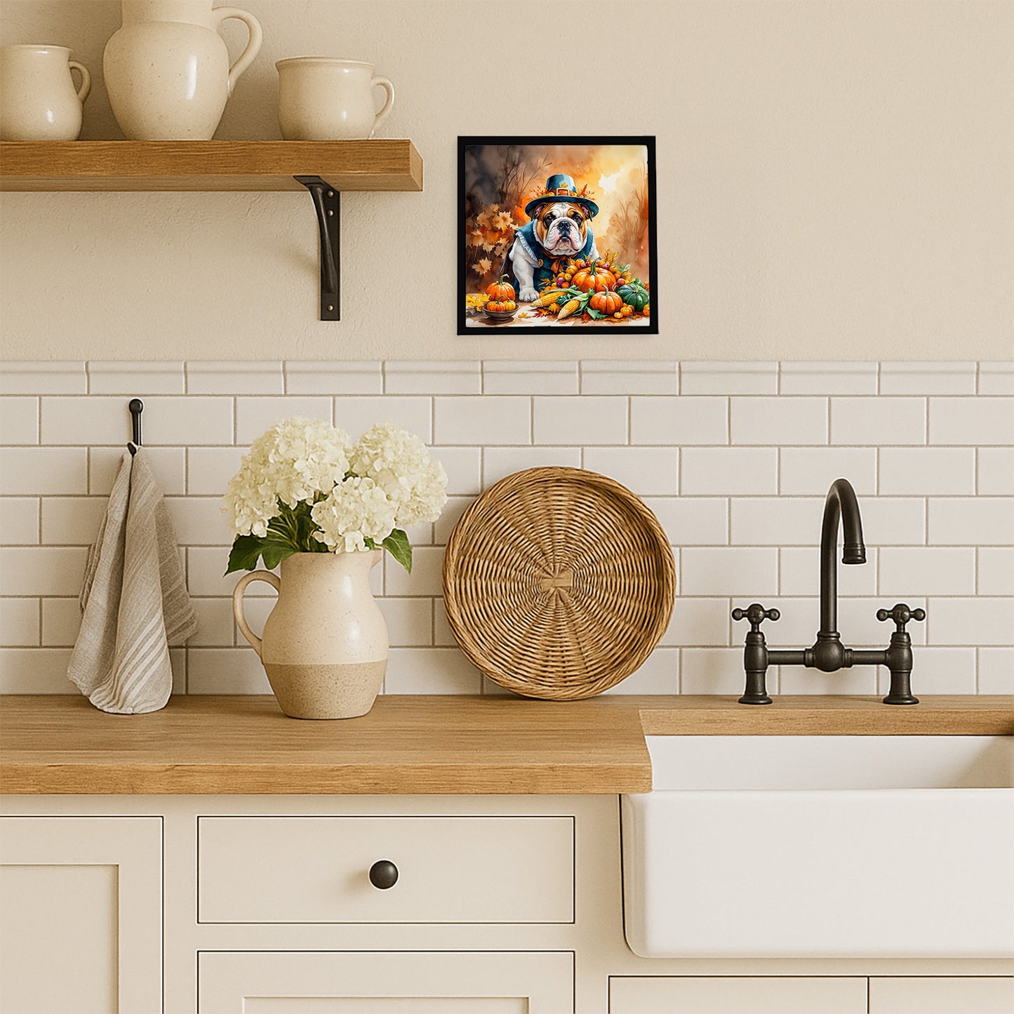 English Bulldog Thanksgiving Framed Metal Print