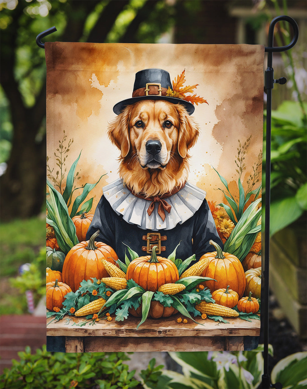 Golden Retriever Thanksgiving Garden Flag