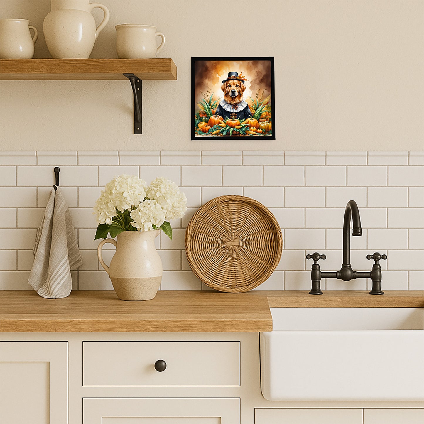 Golden Retriever Thanksgiving Framed Metal Print