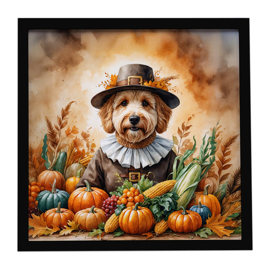 Buy this Goldendoodle Thanksgiving Framed Metal Print