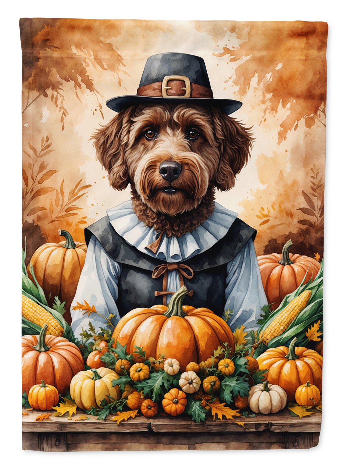 Buy this Chocolate Labradoodle Thanksgiving House Flag