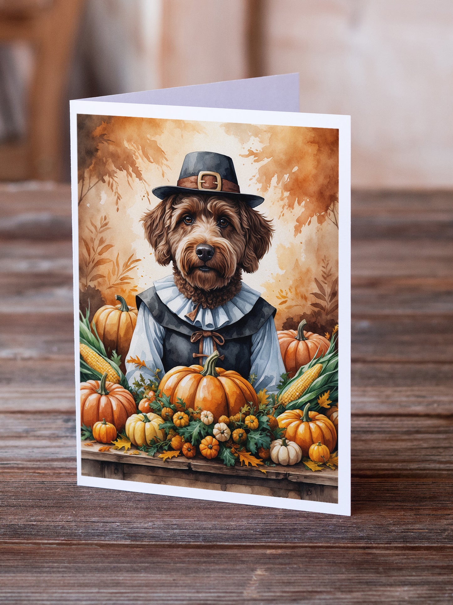 Chocolate Labradoodle Thanksgiving Greeting Cards Pack of 8