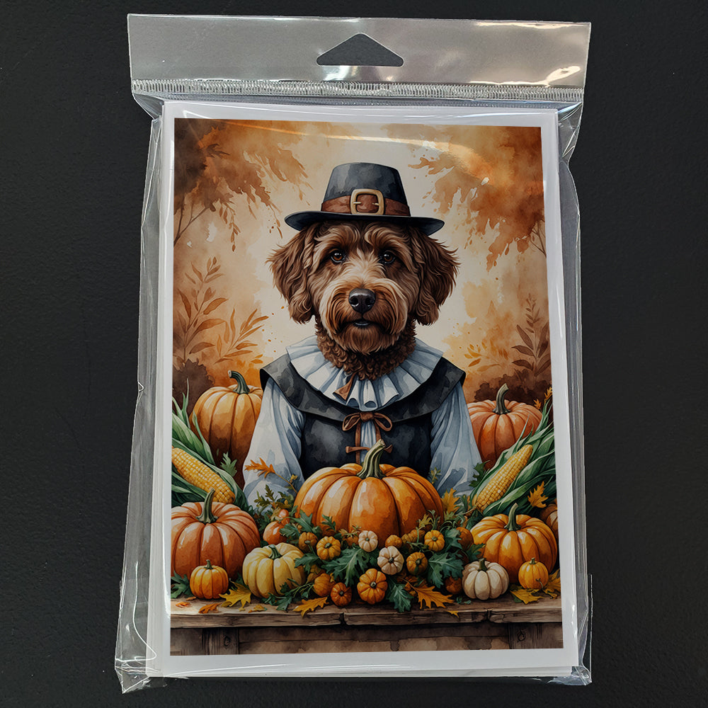 Chocolate Labradoodle Thanksgiving Greeting Cards Pack of 8