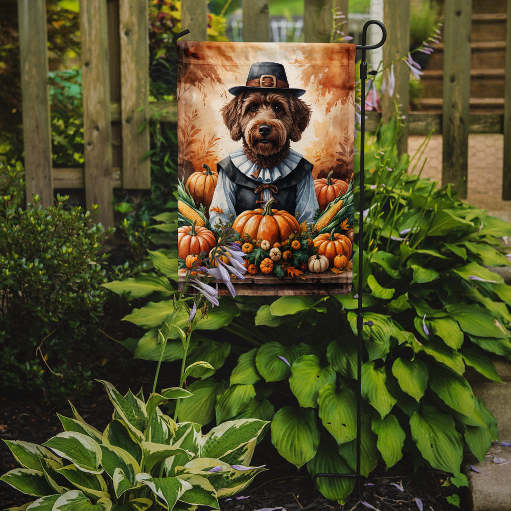 Chocolate Labradoodle Thanksgiving Garden Flag