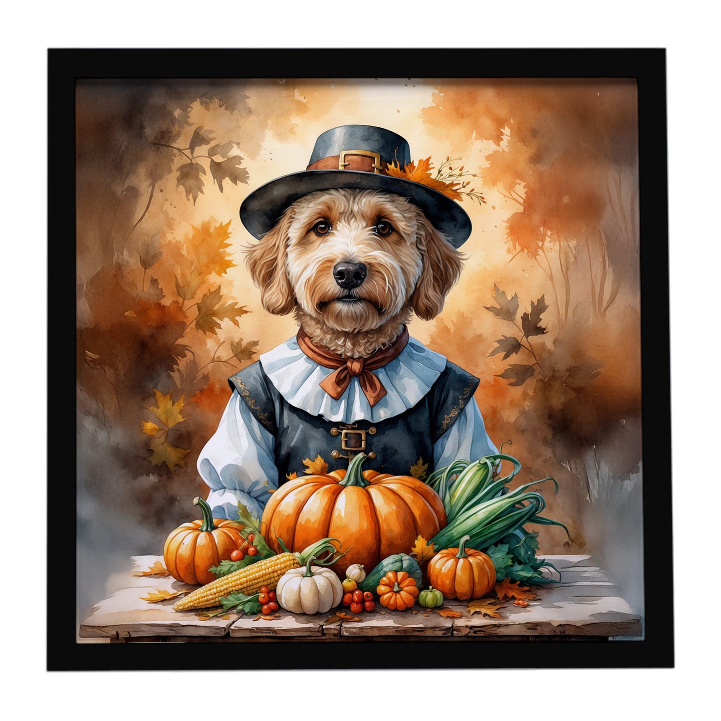 Buy this Labradoodle Thanksgiving Framed Metal Print