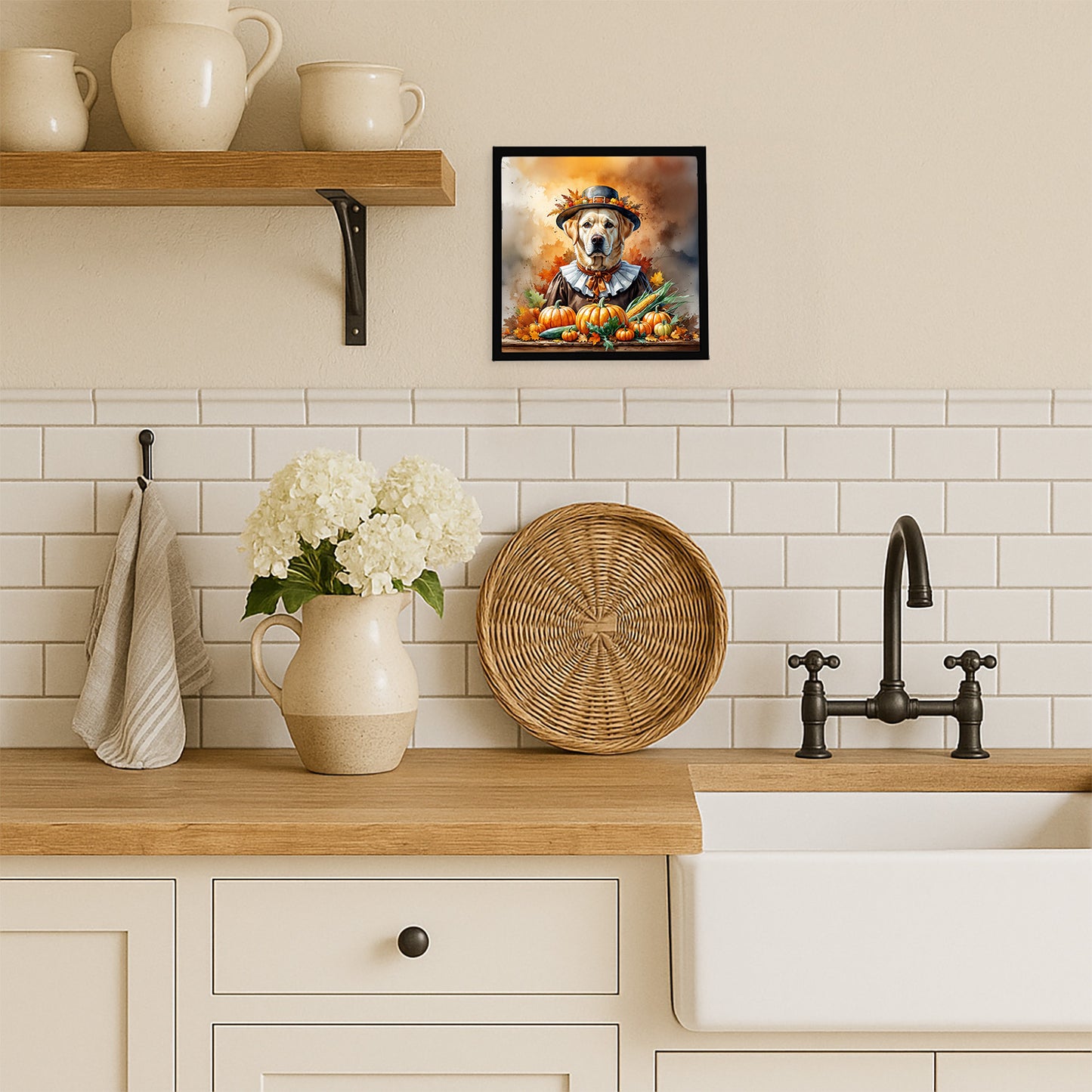Yellow Labrador Retriever Thanksgiving Framed Metal Print