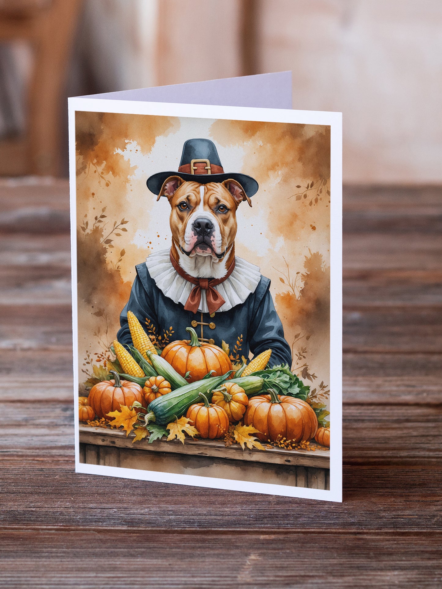 Pit Bull Terrier Thanksgiving Greeting Cards Pack of 8