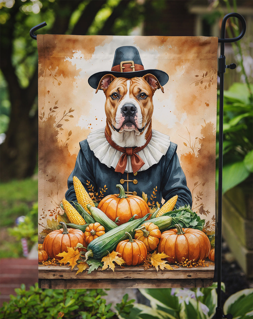 Pit Bull Terrier Thanksgiving Garden Flag