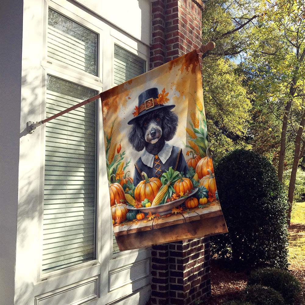 Black Poodle Thanksgiving House Flag
