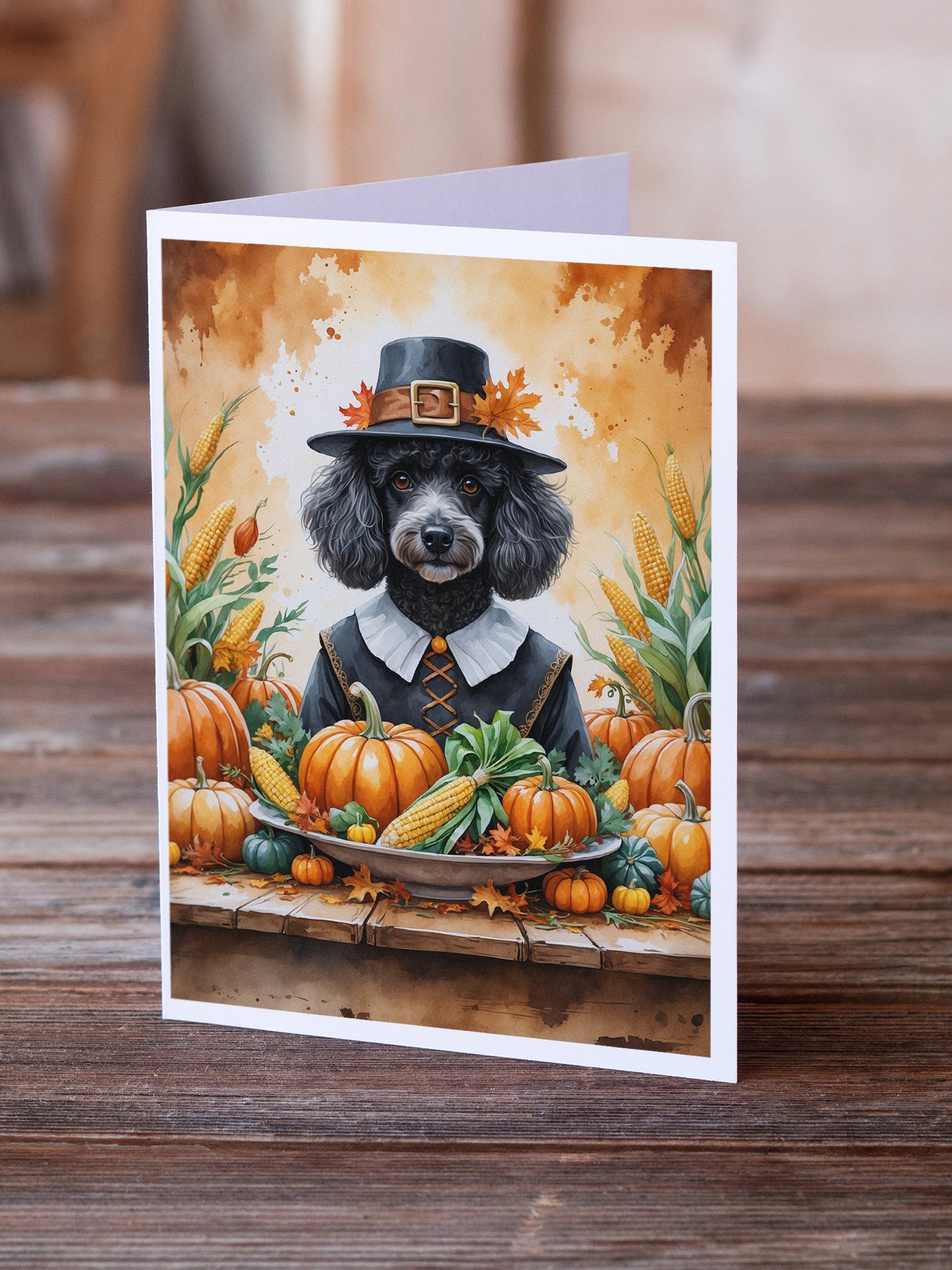 Black Poodle Thanksgiving Greeting Cards Pack of 8
