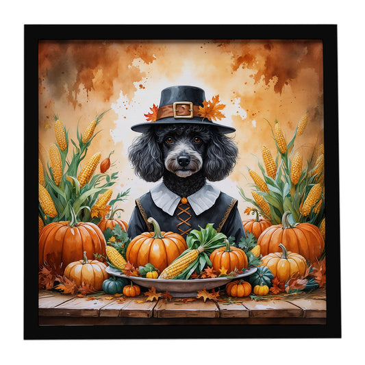 Buy this Black Poodle Thanksgiving Framed Metal Print