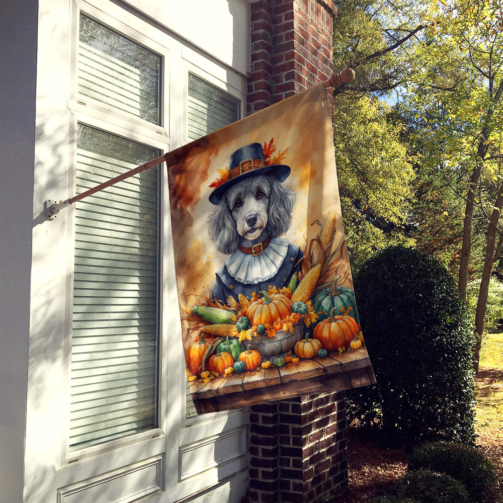 Grey Silver Poodle Thanksgiving House Flag
