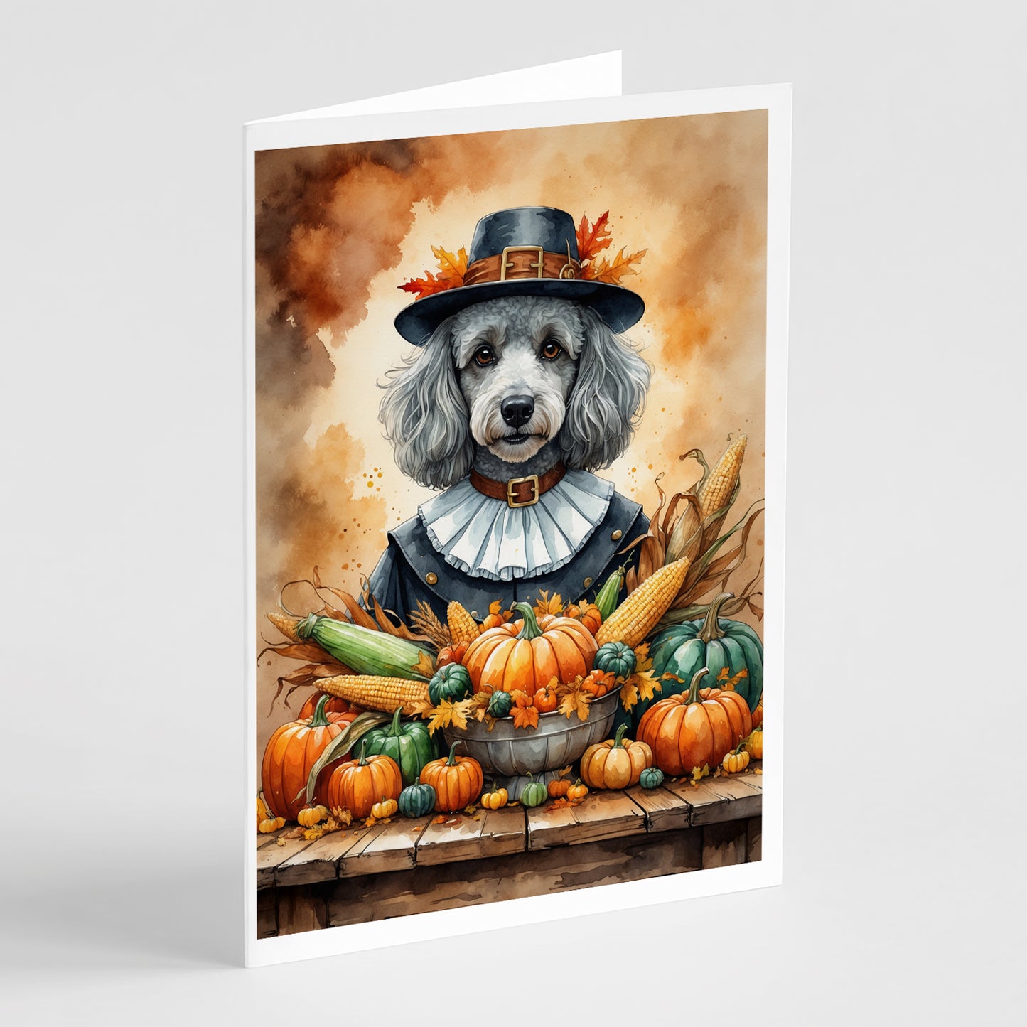 Buy this Grey Silver Poodle Thanksgiving Greeting Cards Pack of 8
