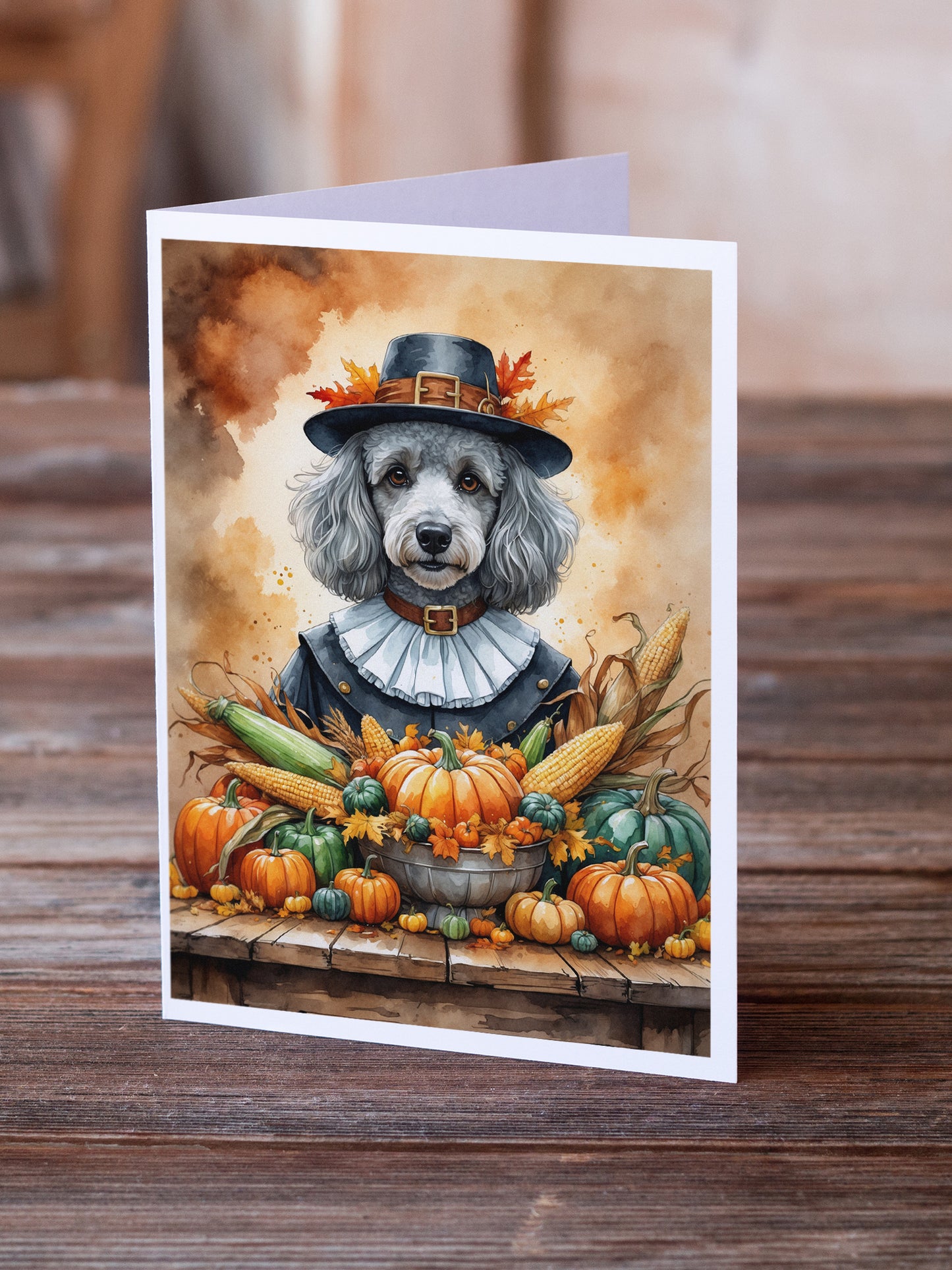 Grey Silver Poodle Thanksgiving Greeting Cards Pack of 8
