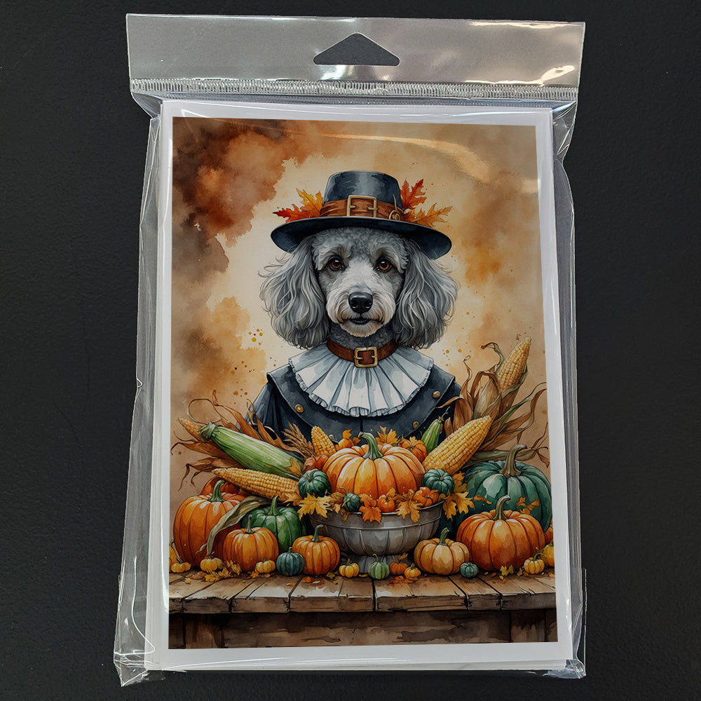 Grey Silver Poodle Thanksgiving Greeting Cards Pack of 8