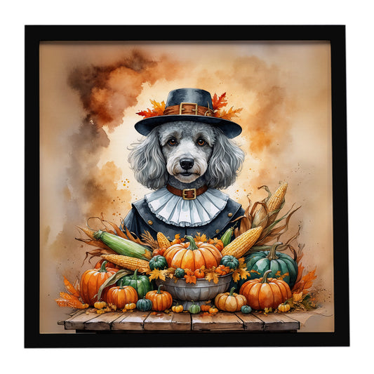 Buy this Grey Silver Poodle Thanksgiving Framed Metal Print