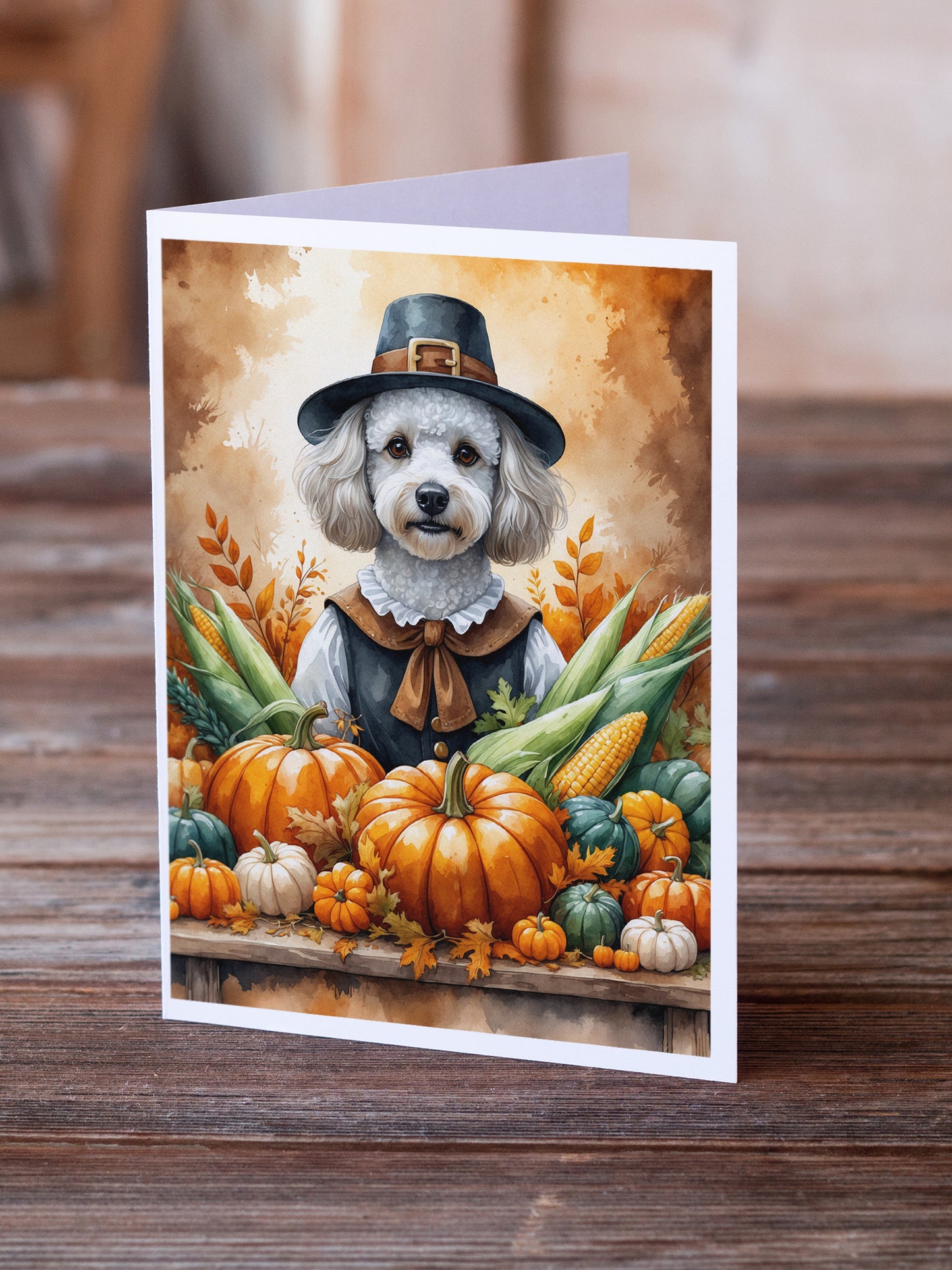 White Poodle Thanksgiving Greeting Cards Pack of 8