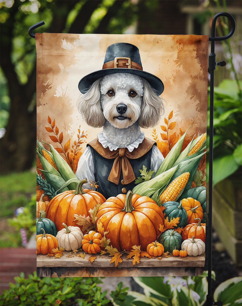 White Poodle Thanksgiving Garden Flag