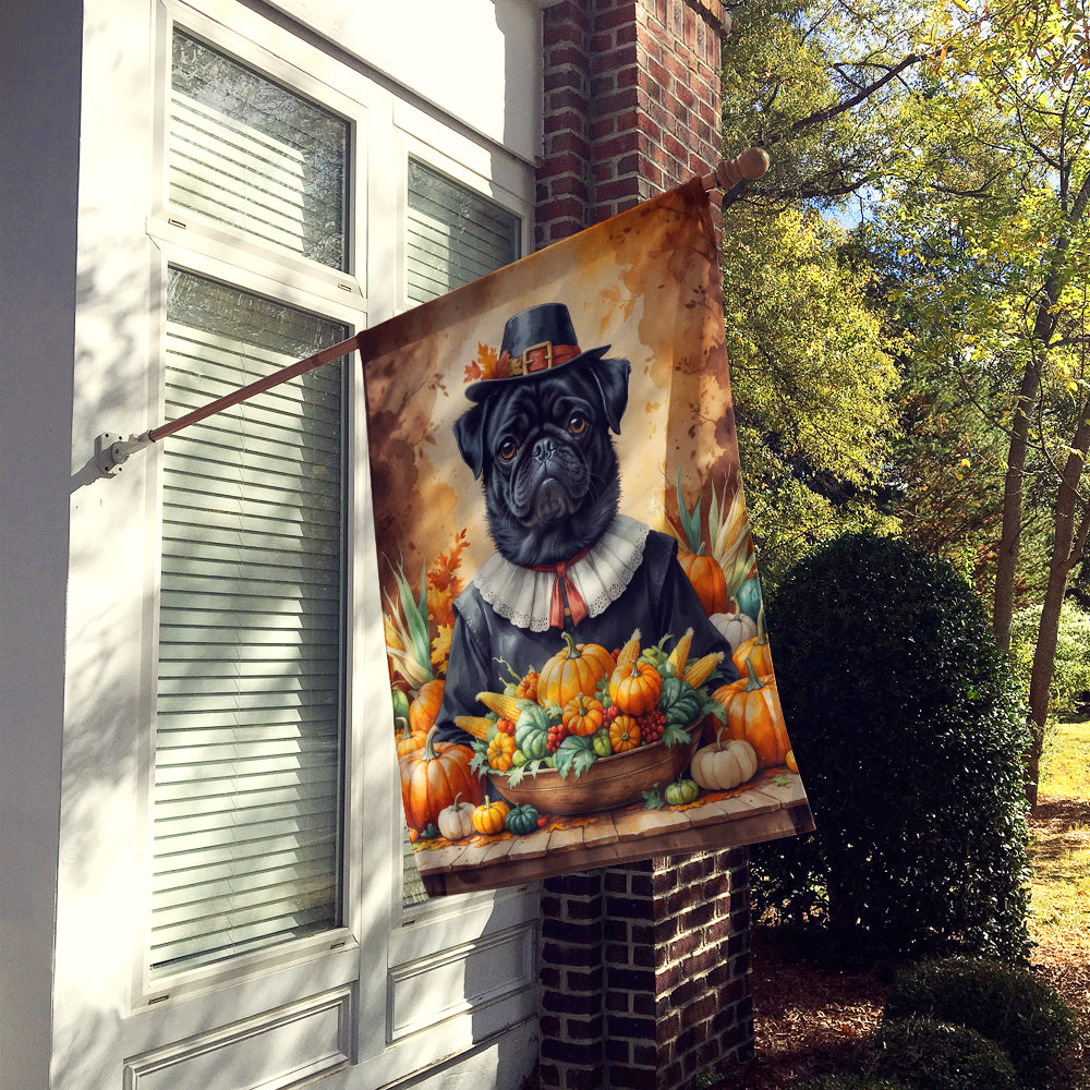 Black Pug Thanksgiving House Flag