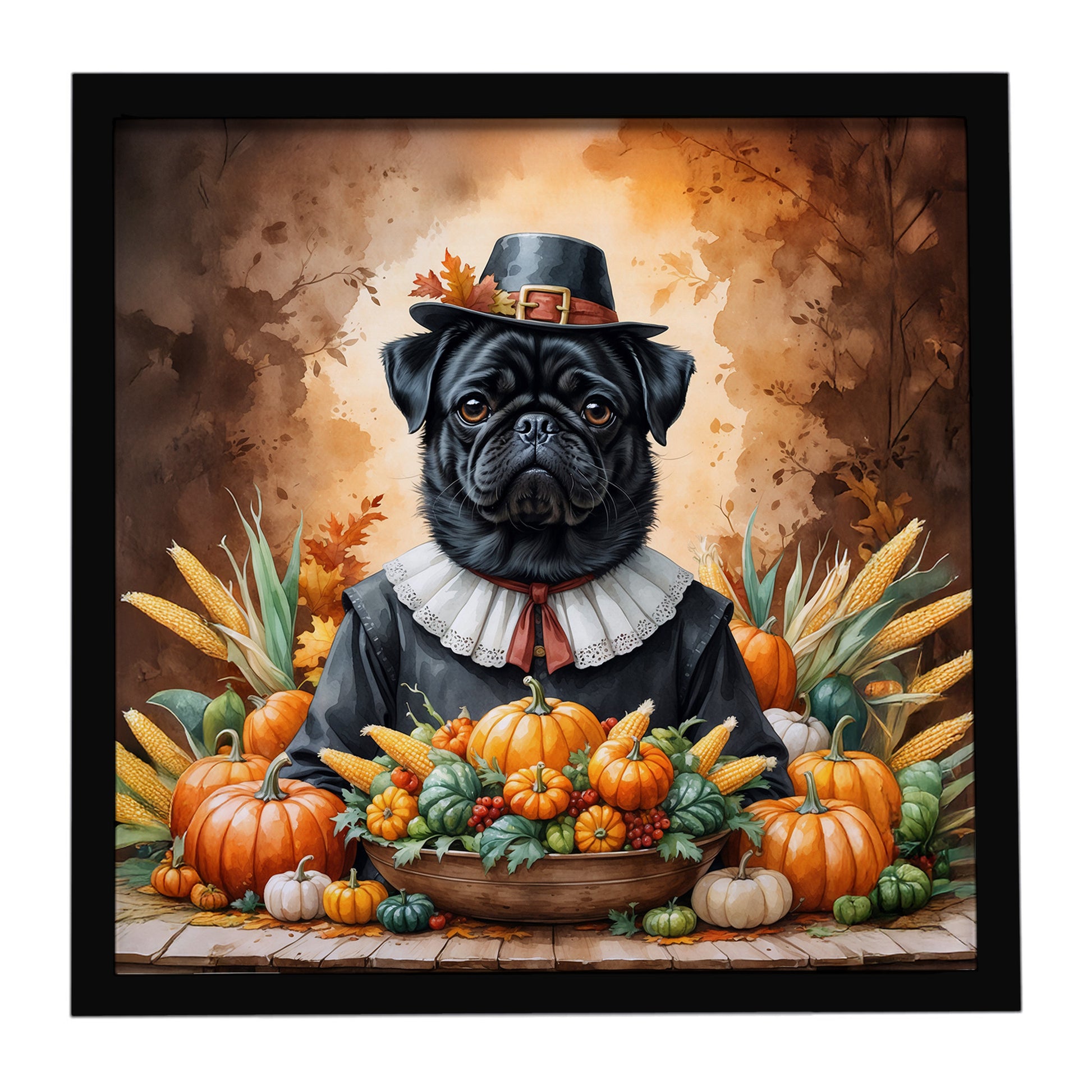 Buy this Black Pug Thanksgiving Framed Metal Print