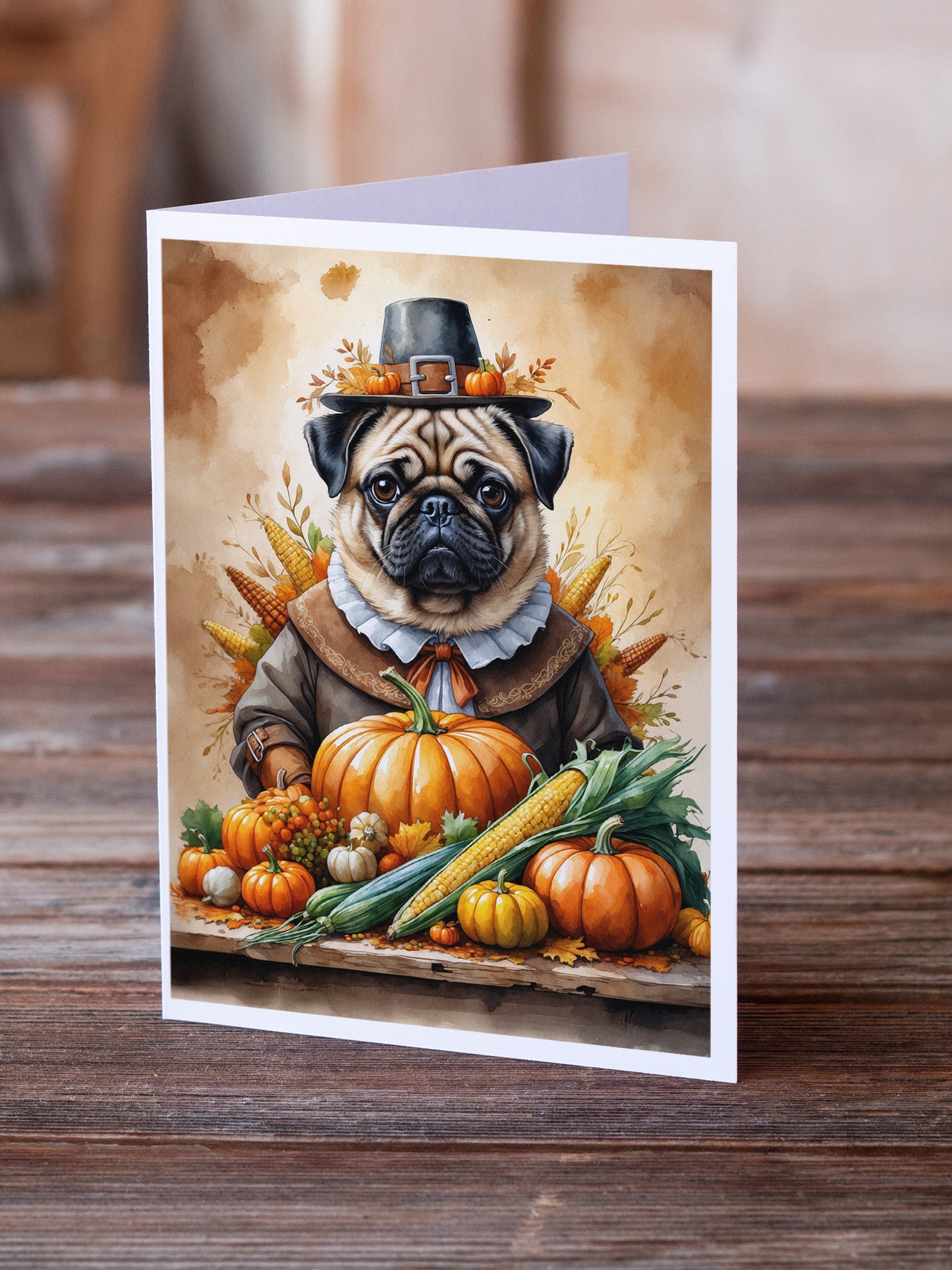 Pug Thanksgiving Greeting Cards Pack of 8