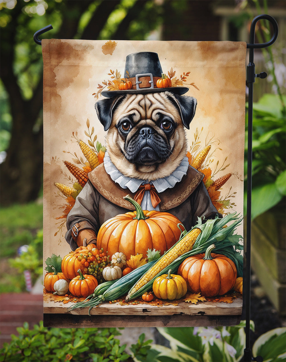 Pug Thanksgiving Garden Flag