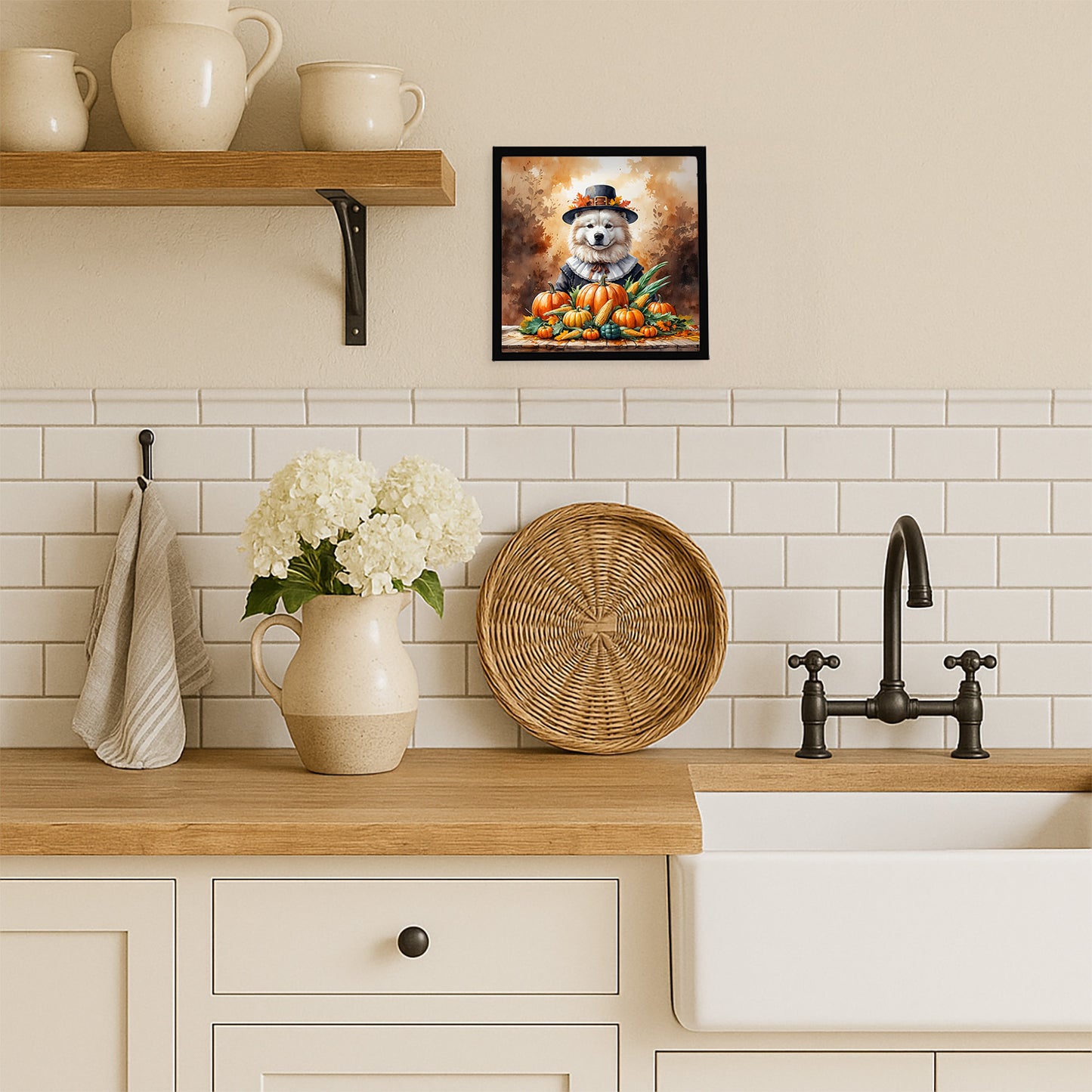Samoyed Thanksgiving Framed Metal Print