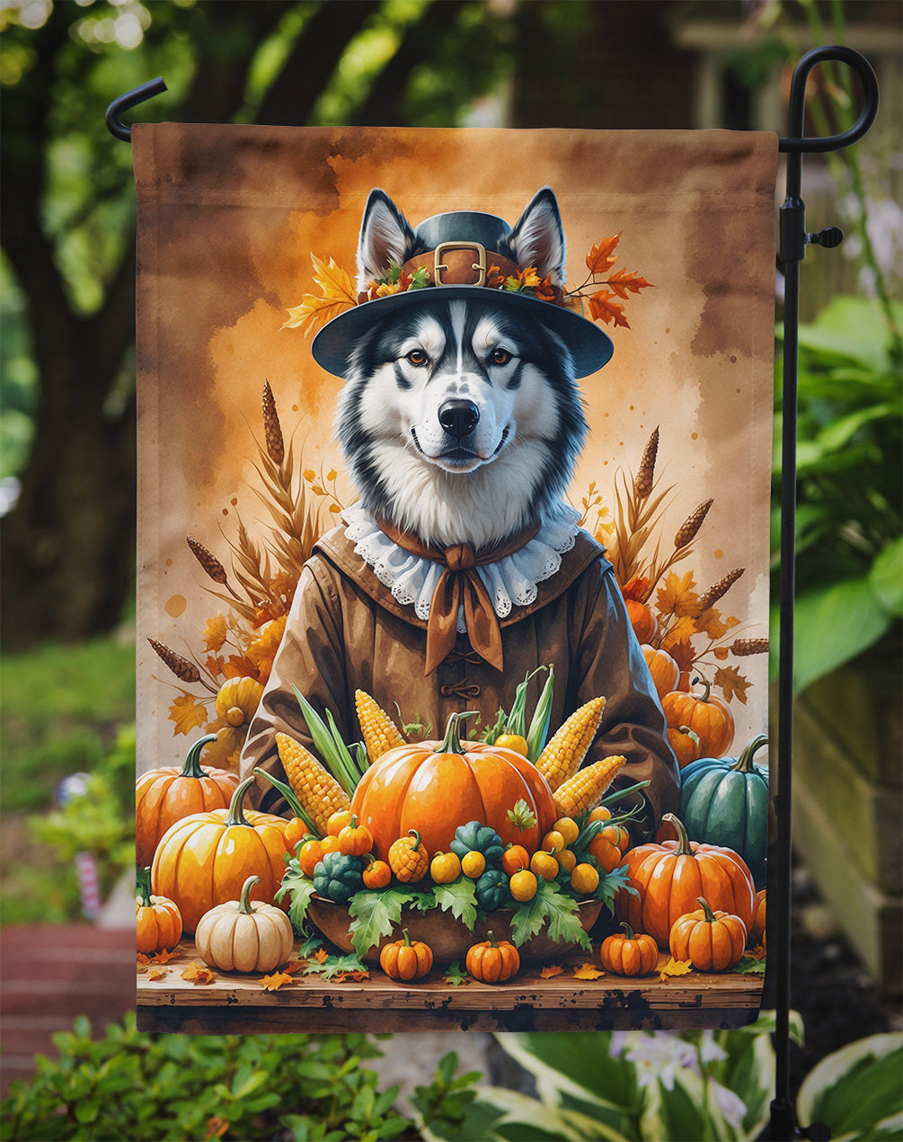 Siberian Husky Thanksgiving Garden Flag