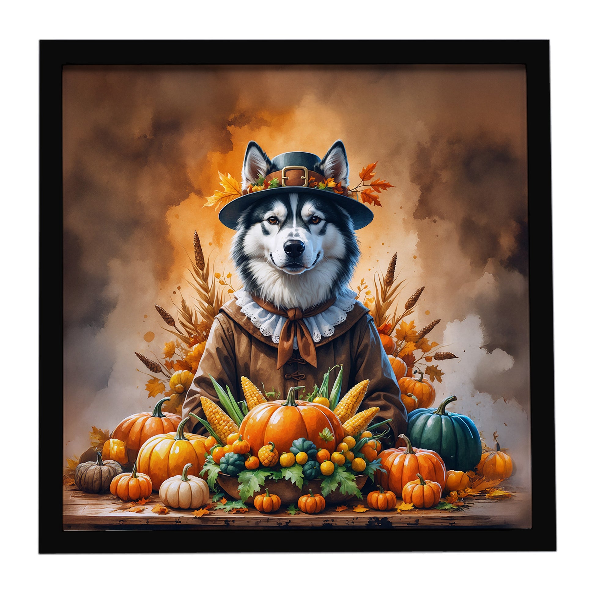 Buy this Siberian Husky Thanksgiving Framed Metal Print