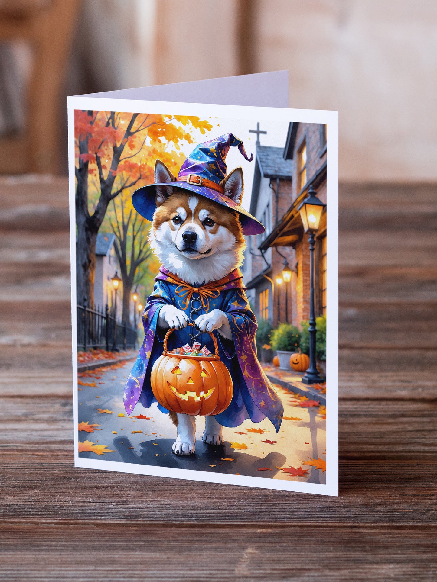 Akita Halloween Trick or Treat Greeting Cards Pack of 8