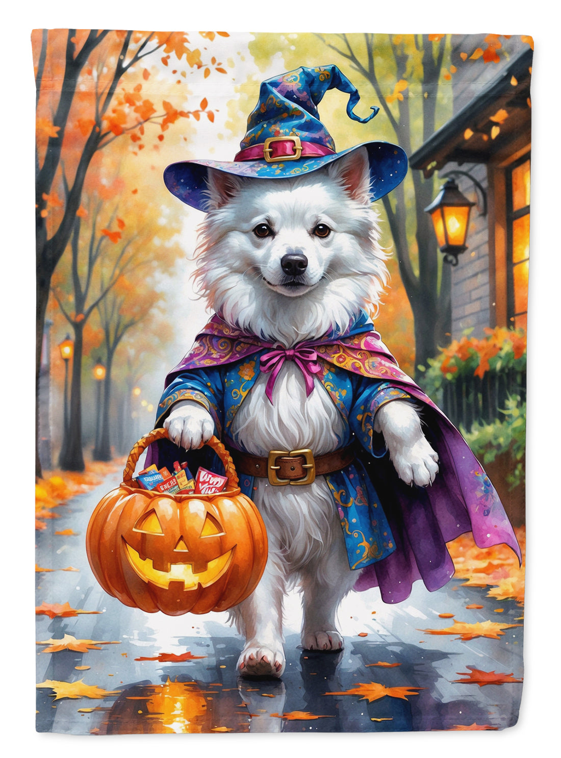 Buy this American Eskimo Halloween Trick or Treat House Flag